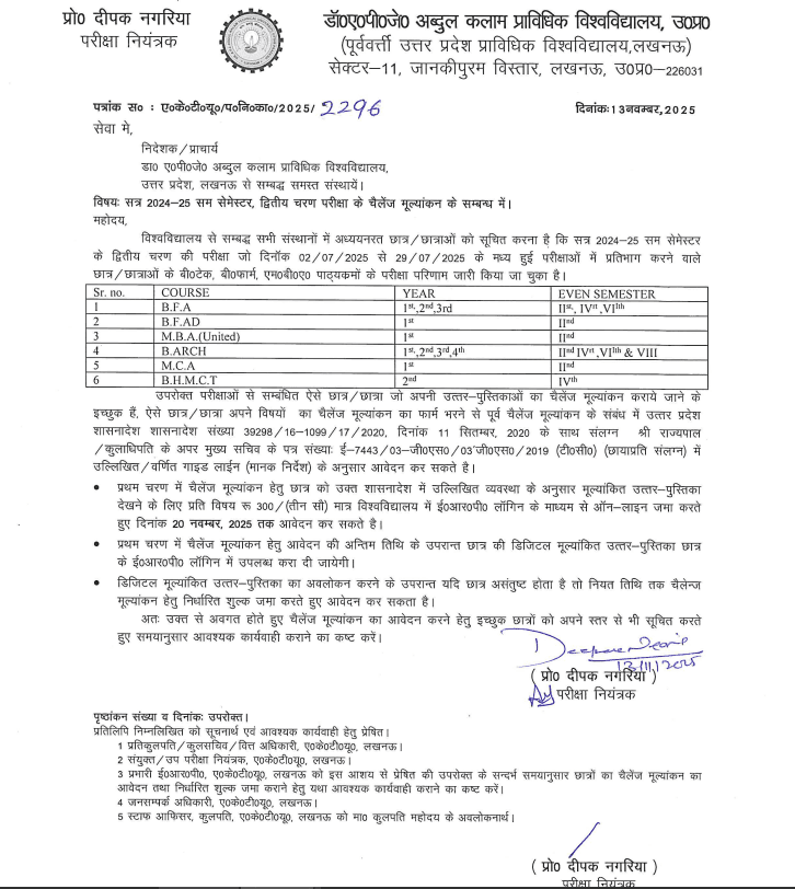 AKTU Challenge Evaluation , Source : Aktu Circular 